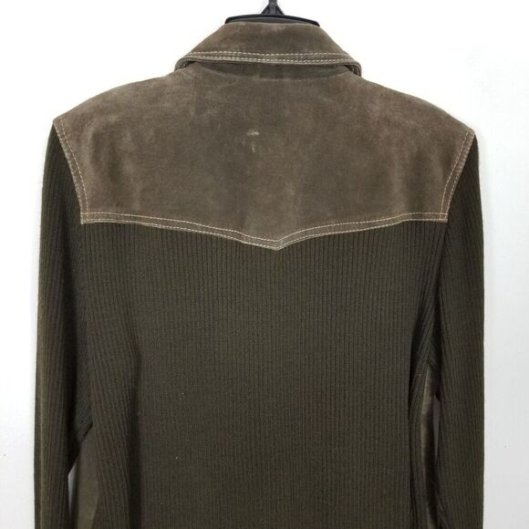 Coldwater Creek Women Leather Suede Knit Jacket Sz 16 Brown Zip Up Classic - Picture 5 of 8